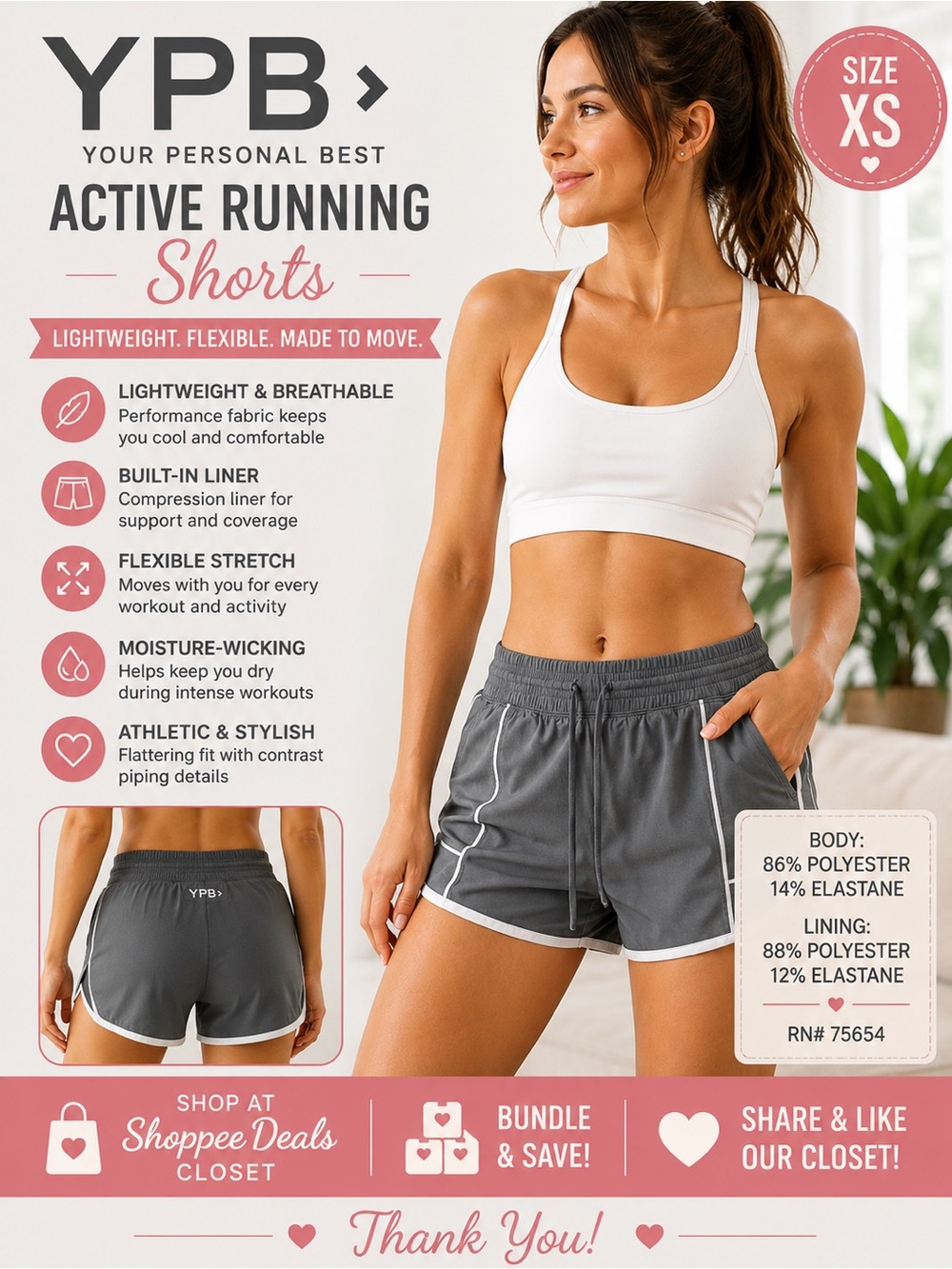 Abercrombie YPB Active Running Shorts XS Gray White Trim Lined Athleisure